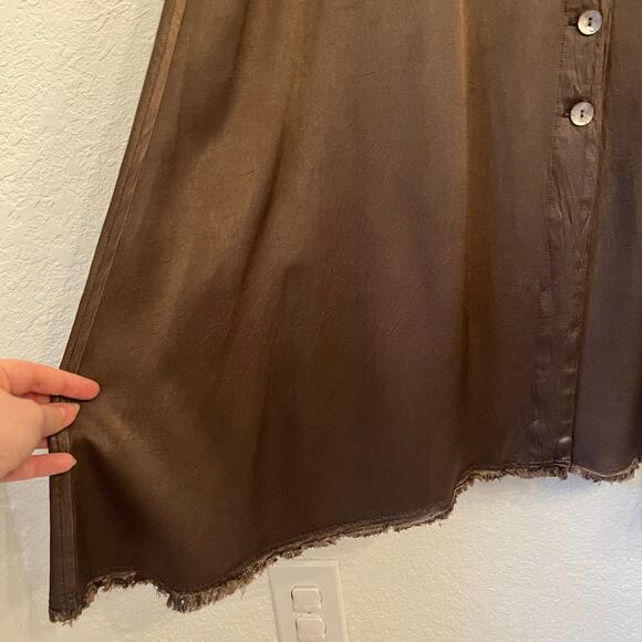 Raquel Allegra Button Front Maxi Skirt Large Moss Brown Satin - Picture 4 of 13